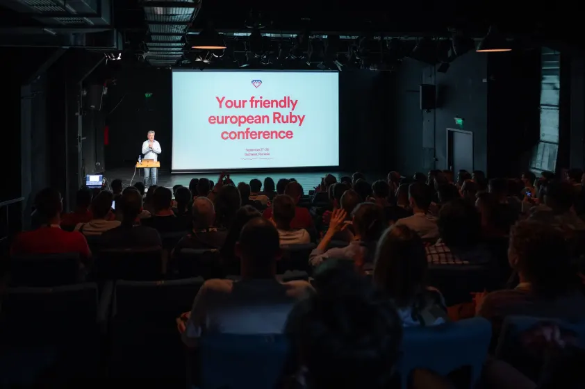 A full theatre at Friendly.rb 2023, with 
